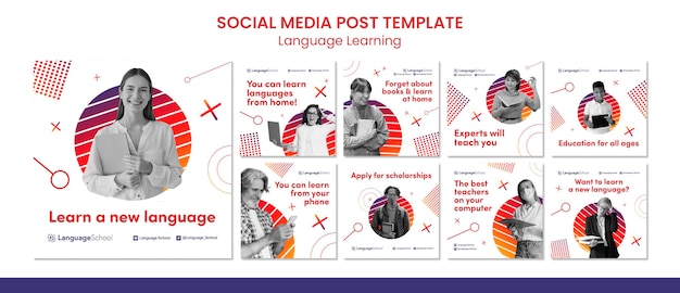 Premium PSD | Language Learning Social Media Posts