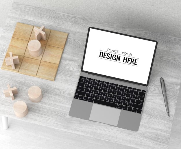 Download Free PSD | Laptop on desk in work space psd mockup