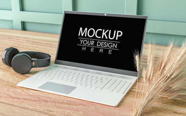 Download Free PSD | Laptop on desk in work space psd mockup