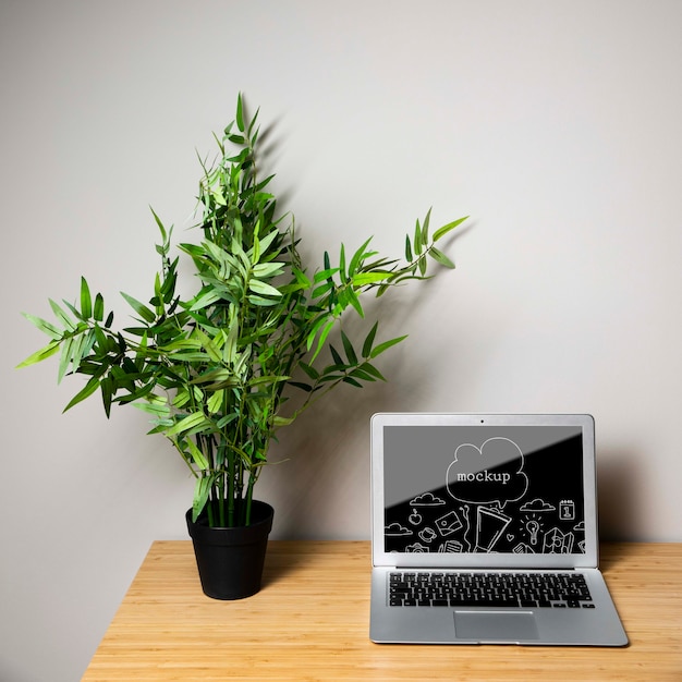 Download Free PSD | Laptop device mock-up next to plant