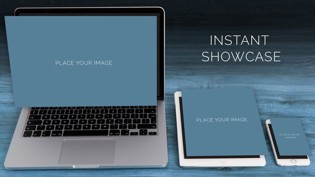 Laptop, ipad and mobile mock up PSD Template