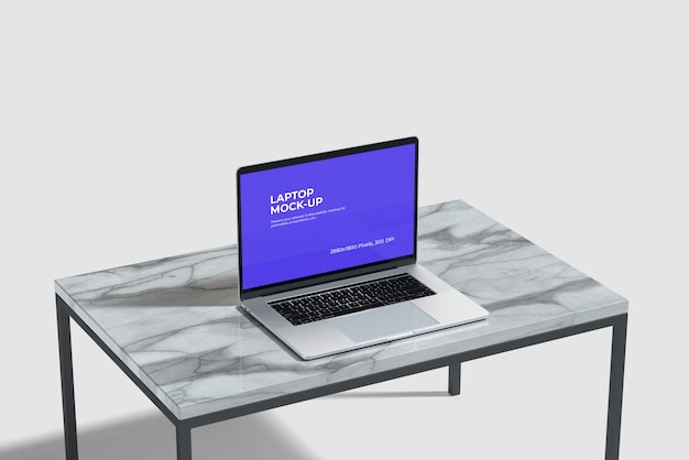 Download Laptop mockup on the ceramic table | Free PSD File