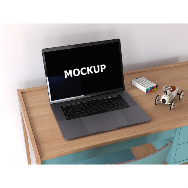 Laptop mockup on desk PSD file | Free Download