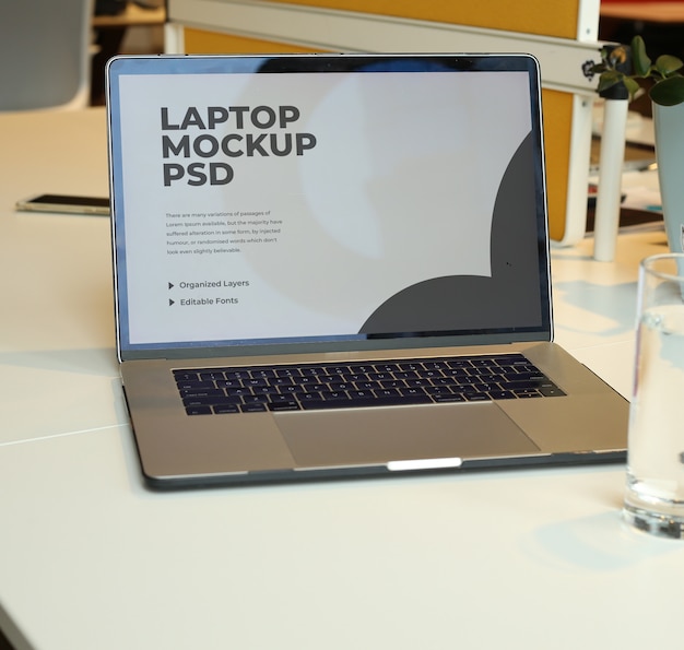 Download Laptop mockup psd at office | Premium PSD File