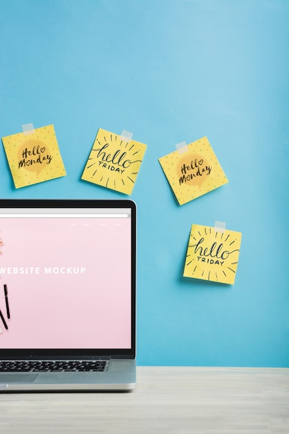 Download Laptop mockup with sticky notes | Free PSD File