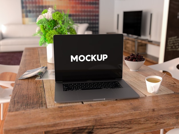 Download Laptop on a table mock up design PSD file | Free Download