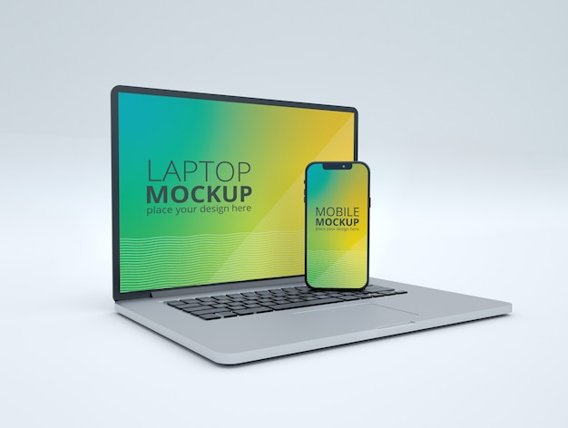 Premium PSD | Phone And Laptop Mockup With Flower