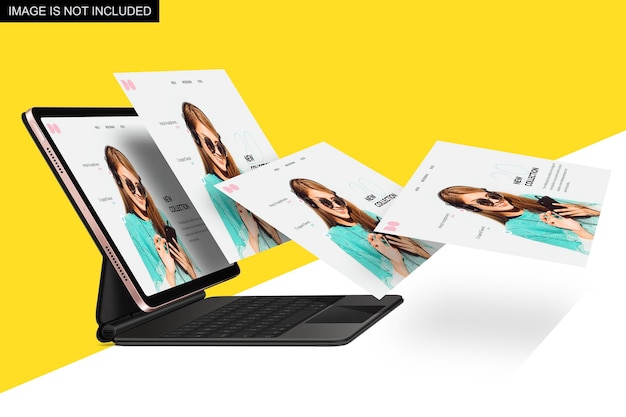 Premium PSD | Laptop With Multiple Floating Screens Mockup Design