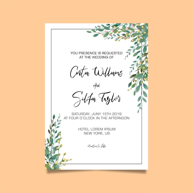 Leaf frame wedding invitation template PSD file | Premium ...