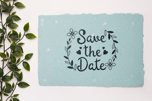 Download Leaves with save the date mock-up PSD file | Free Download