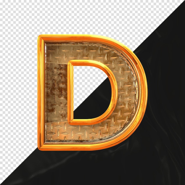 Premium PSD | Letter d 3d render with realistic metal texture front view
