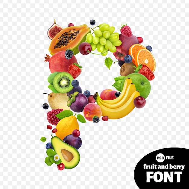 Letter p, fruit font symbol | Premium PSD File