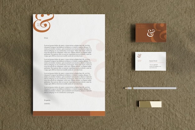 Download Premium Psd Letterhead A4 Document With Business Card And Stationery Mockup PSD Mockup Templates