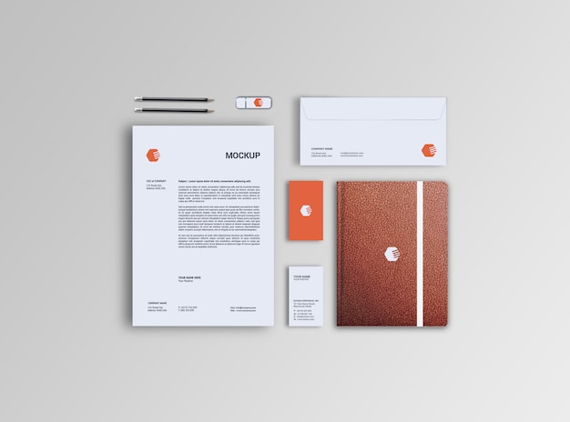 Download Premium Psd Letterhead Envelop Business Card Leather Notebook Mockup