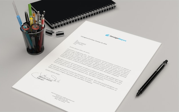Download Letterhead mockup with book | Premium PSD File PSD Mockup Templates