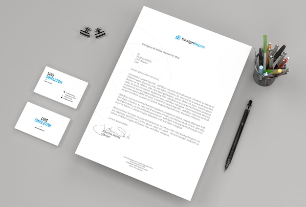 Download Letterhead mockup with business cards PSD file | Premium Download