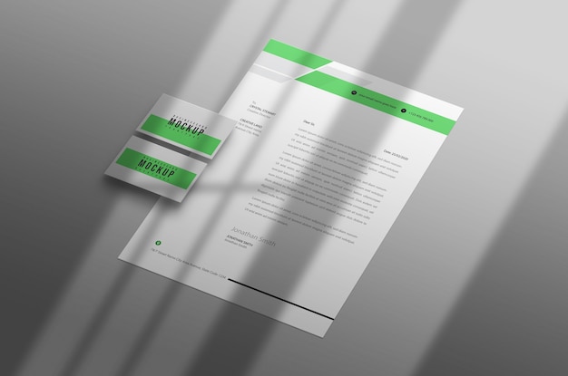 Download Free PSD | Letterhead with business card mockup psd