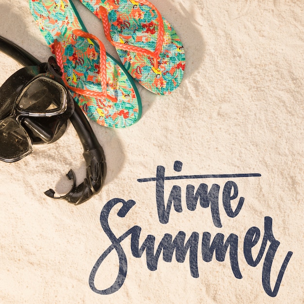 Lettering Summer Background With Beach Elements Psd File