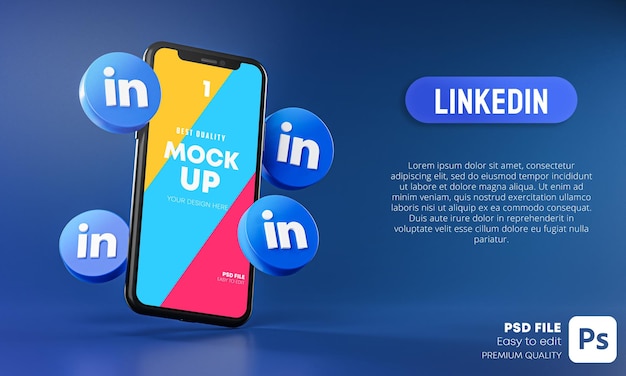 Download Premium Psd Linkedin Icons Around Smartphone App Mockup 3d