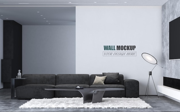 Dark Gray Sofa Wall Mockup, Dark Grey Sofa White Walls