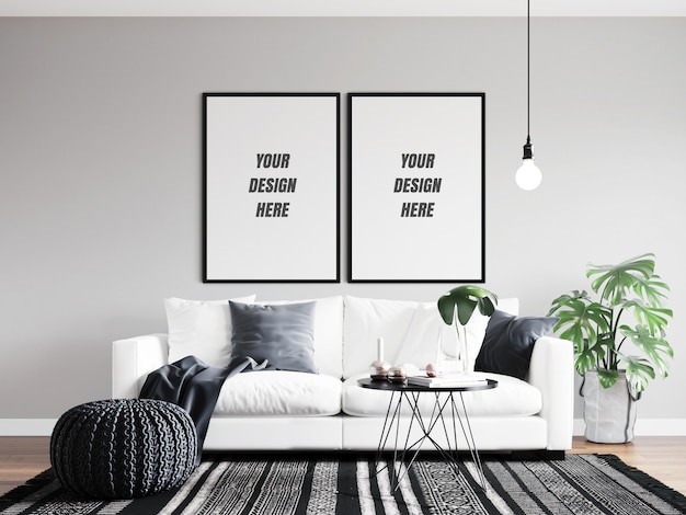 Download Living room poster frame & wall mockup PSD file | Premium ...