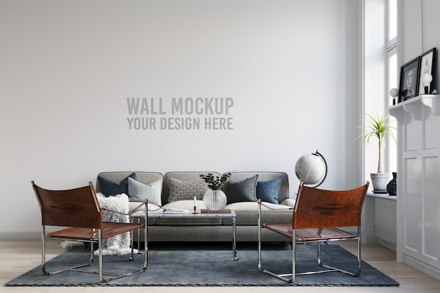Living room wall mockup PSD file | Premium Download