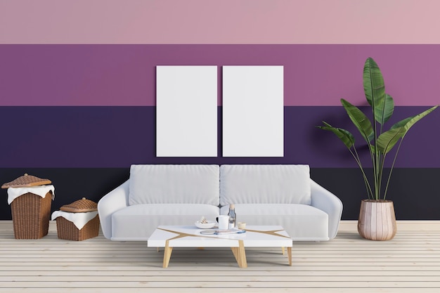 Download Living room with colorful wall and mockup frame | Premium PSD File
