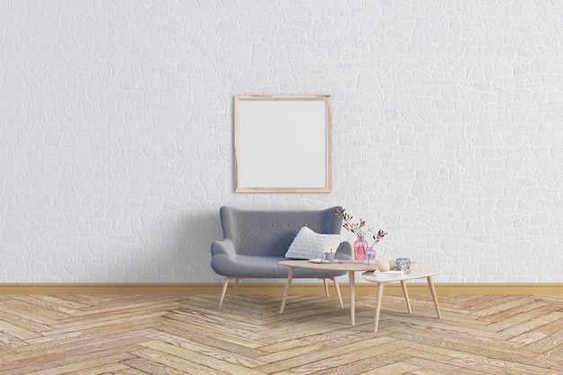 Download Living room with lovely sofa and mockup frame | Premium PSD File