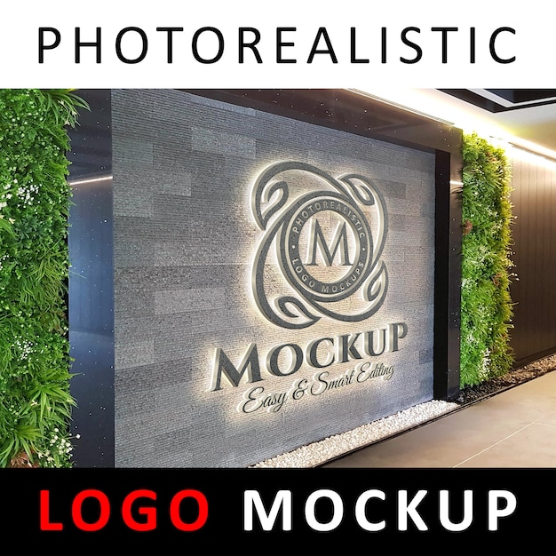 Download Logo Mock Up 3d Concrete Signage Logo On Office Wall Or Hall Psd Template Downloas Free 3d Psd Mockups PSD Mockup Templates