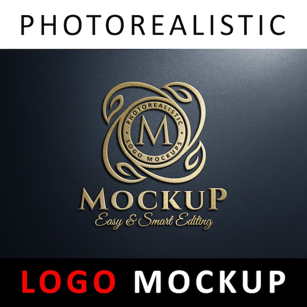 Download Logo Mock Up 3d Golden Logo On Wall Psd Template Download Mockup Window PSD Mockup Templates