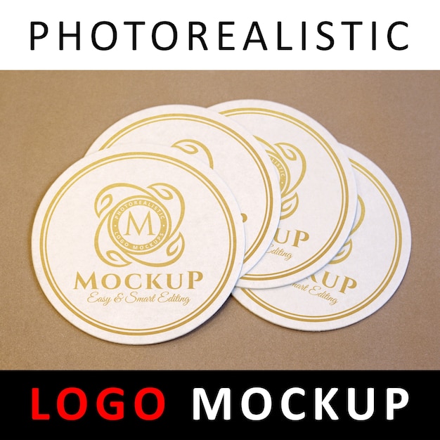 Logo mock up - golden logo on circular coasters