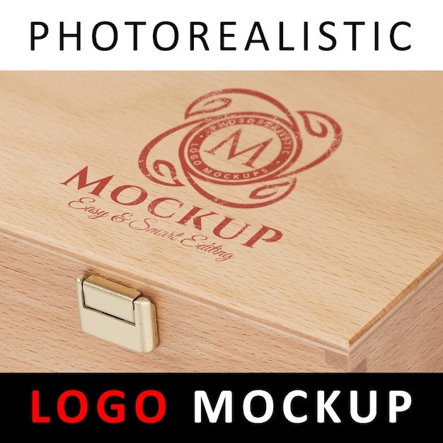 Download Logo mock up - printed logo on wooden box | Premium PSD File