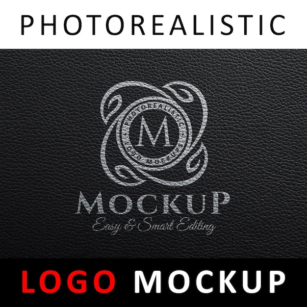 Download Logo mock up - printed white logo on black leather | Premium PSD File