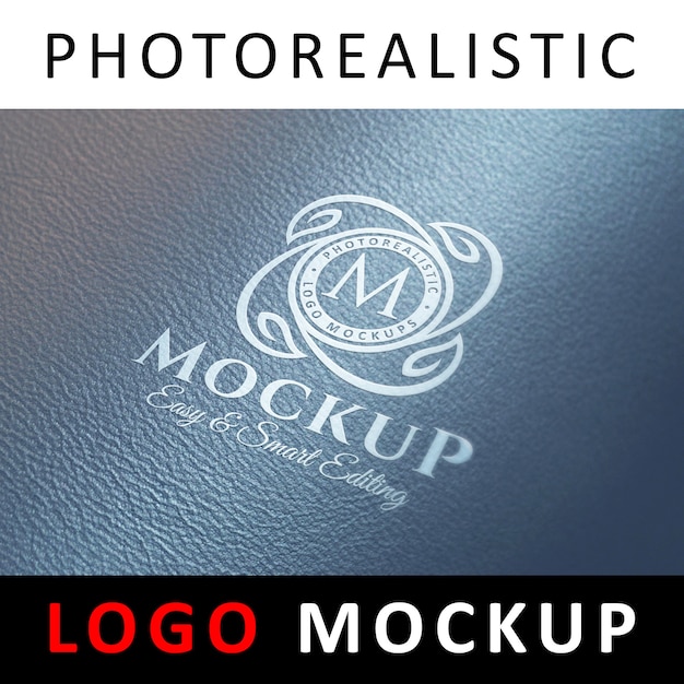 Premium PSD | Logo mock up - silver metallic logo on leather