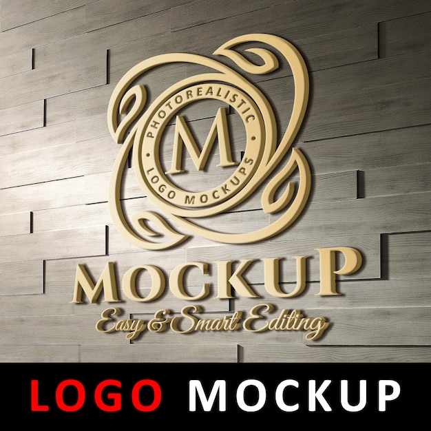 Download Logo Mockup 3d Golden Logo On Brick Wall Psd Mockup Free 150 Packaging Psd Mockups Best New Templates