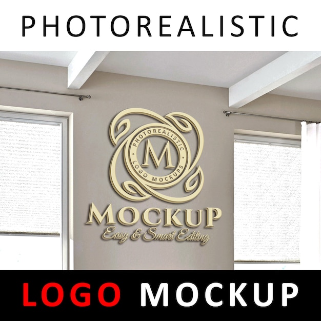 Download Logo mockup - 3d golden logo on office wall | Premium PSD File