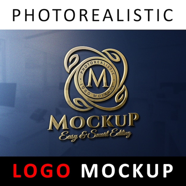 Download Premium Psd Logo Mockup 3d Golden Logo Signage On Office Wall PSD Mockup Templates