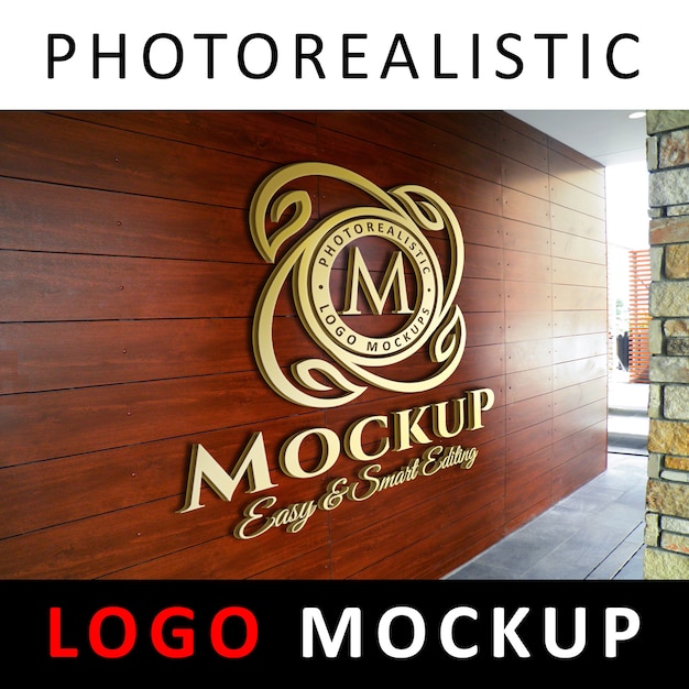 Logo Mockup 3d Golden Logo On Wooden Wall Psd Template Box Packaging Mockup Creator