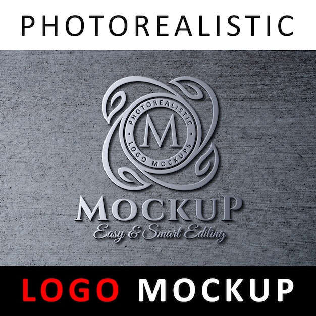 Download Logo Mockup 3d Metallic Logo Signage On Concrete Wall Psd Template Free Mockup Templates For Designers PSD Mockup Templates