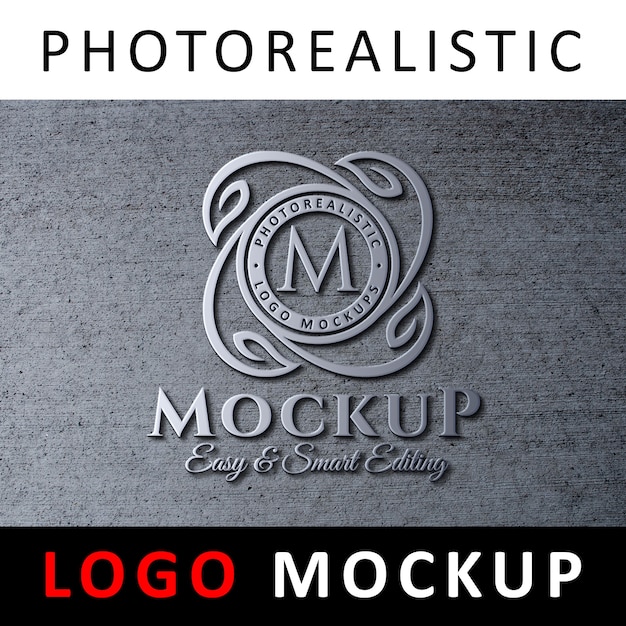 Download Logo Mockup 3d Metallic Logo Signage On Concrete Wall Psd Template Download Mockup Template Psd PSD Mockup Templates