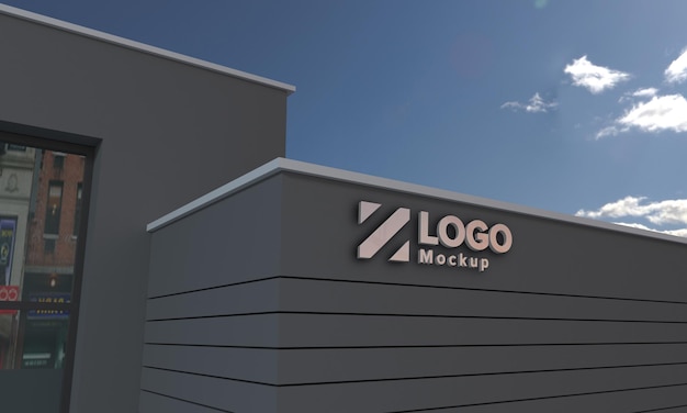 Premium Psd Logo Mockup 3d Sign Black Facade Building 3d Rendered