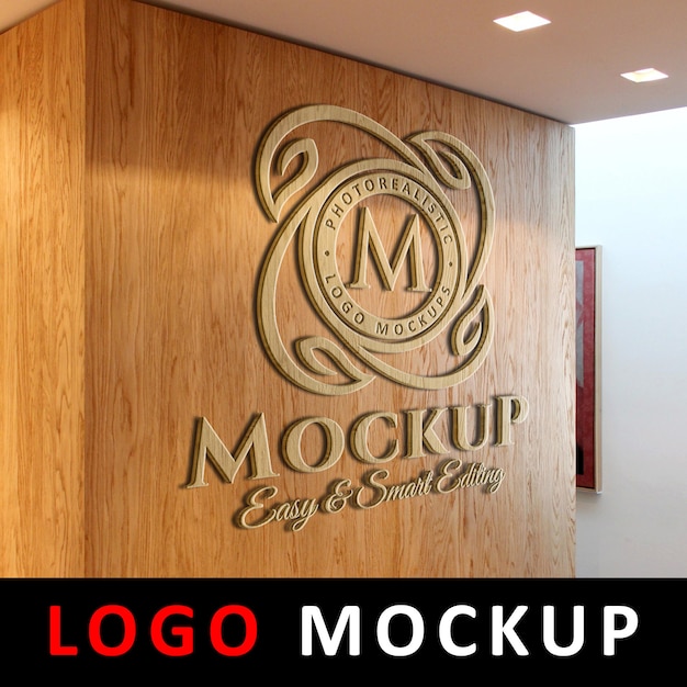 Download Logo Mockup 3d Wooden Logo Signage On Office Wall Psd Template Mockups Psd Mockups All Free Downloads PSD Mockup Templates