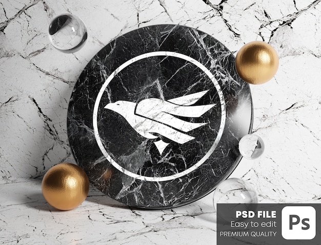 Download Logo mockup on black cylinder marble between gold and ...