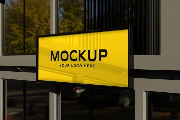 Premium PSD | Logo mockup on black facade store sign