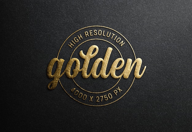  Logo mockup on black paper with gold embossed effect