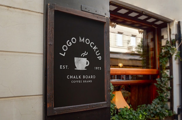 Download Logo mockup on chalk board on the coffee shop entrance | Premium PSD File