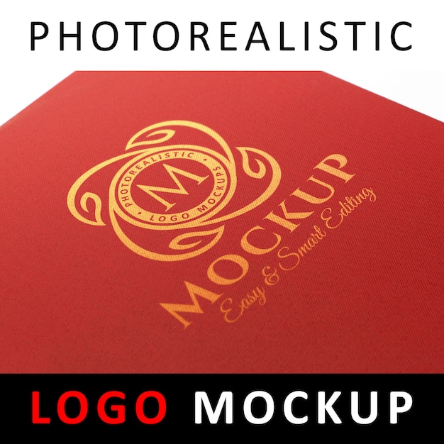 Download Free Logo Mockup Golden Logo Printed On Red Fabric Cover Psd Template PSD Mockups.