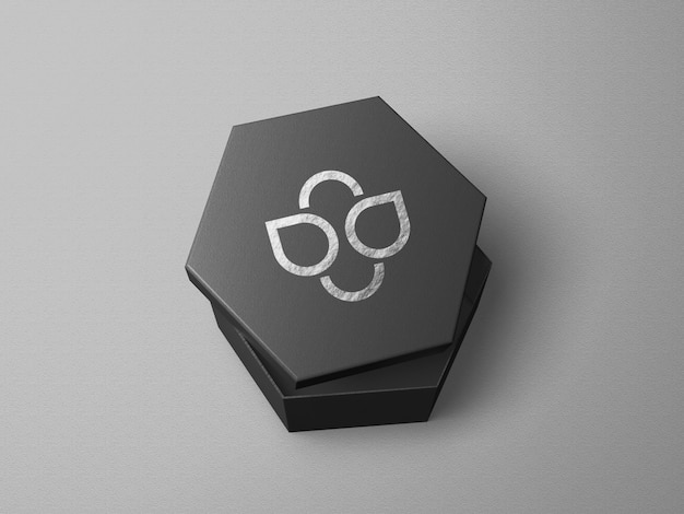 Download Premium PSD | Logo mockup on hexagon shaped box with silver print