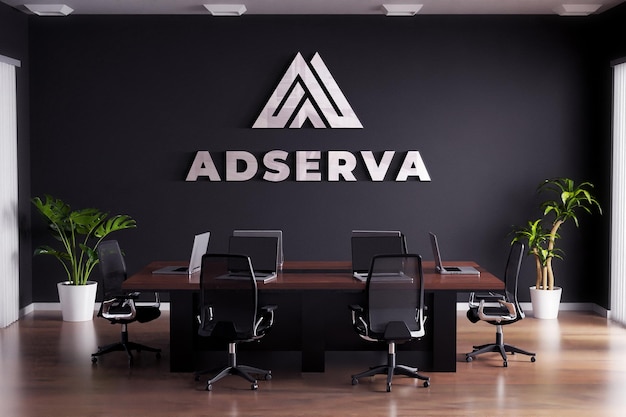 Download Premium Psd Logo Mockup Sign Meeting Room Black Wall