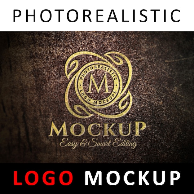 Download Logo mockup - stamped golden logo on an old scratched leather | Premium PSD File